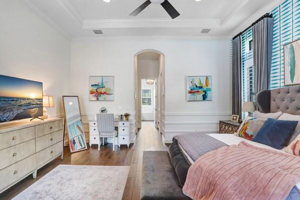 Bedroom, Interior, Recessed Lighting, Wood Texture Flooring