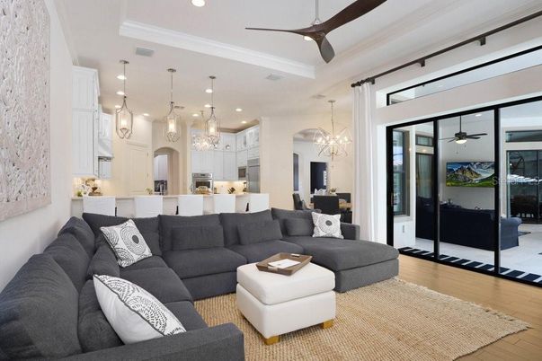 Dining room, Interior, Kitchen, Living room, Pendant Lights, Recessed Lighting, Stainless Steel Appliances, Wood Texture Flooring