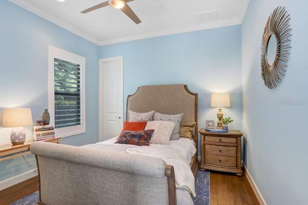 Bedroom, Interior, Recessed Lighting, Wood Texture Flooring
