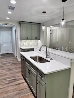 Interior, Kitchen, Pendant Lights, Recessed Lighting, Wood Texture Flooring