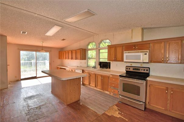 Interior, Kitchen, Pendant Lights, Wood Texture Flooring