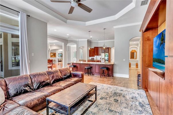 Interior, Kitchen, Living room, Pendant Lights, Recessed Lighting, Wood Texture Flooring