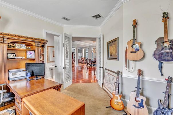 Home Office, Interior, Pendant Lights, Wood Texture Flooring