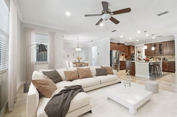 Dining room, Interior, Kitchen, Living room, Pendant Lights, Recessed Lighting, Stainless Steel Appliances