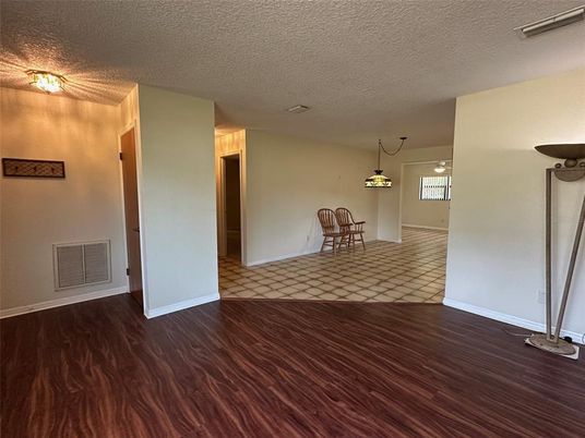 Dining room, Empty room, Interior, Pendant Lights, Wood Texture Flooring