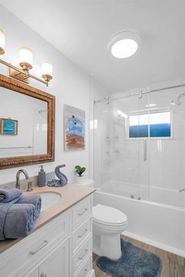 Bathroom, Glass Shower, Interior, Water, Wood Texture Flooring