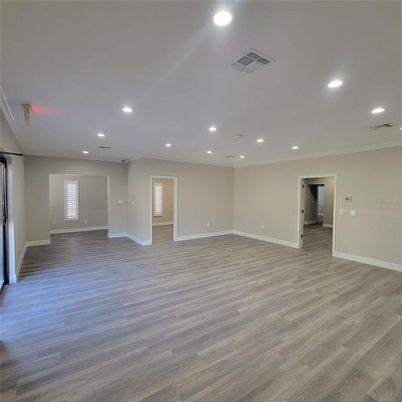 Empty room, Interior, Recessed Lighting, Wood Texture Flooring