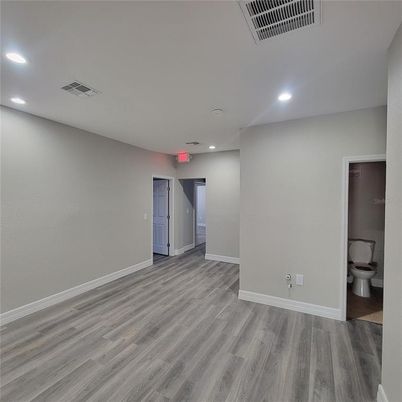 Bathroom, Empty room, Interior, Recessed Lighting, Wood Texture Flooring