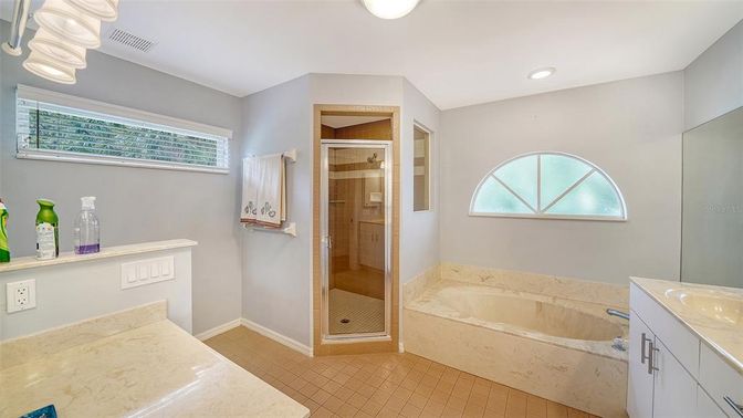 Bathroom, Glass Shower, Interior, Recessed Lighting