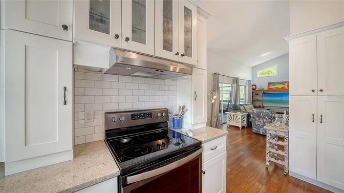 Interior, Kitchen, Living room, Stainless Steel Appliances, Wood Texture Flooring