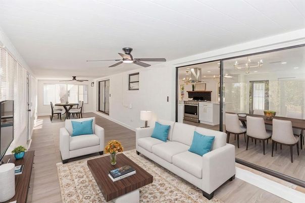 Dining room, Interior, Kitchen, Living room, Stainless Steel Appliances, Wood Texture Flooring
