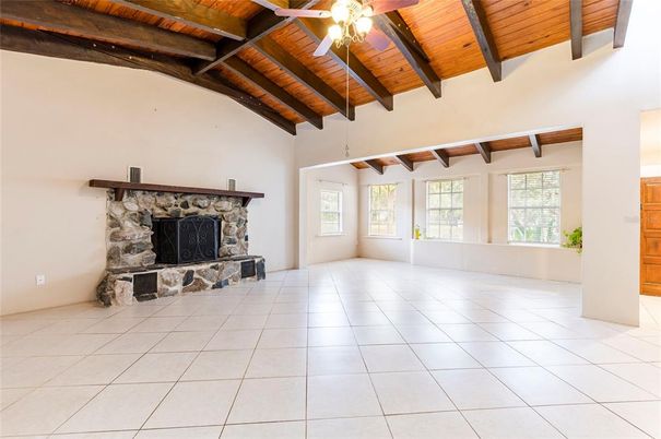 Empty room, Fireplace, Interior, Wooden Beams, Wooden Ceilings