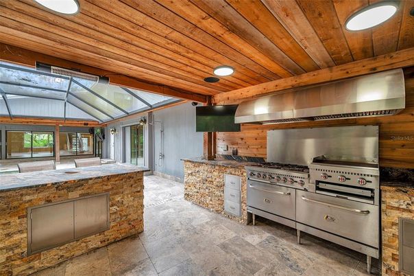 Interior, Kitchen, Recessed Lighting, Stainless Steel Appliances, Wooden Beams, Wooden Ceilings