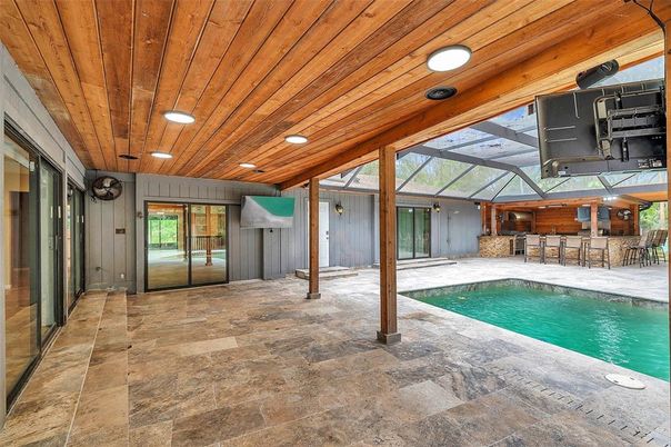 Glass Ceilings, Interior, Pool, Recessed Lighting, Sun Room, Wooden Ceilings