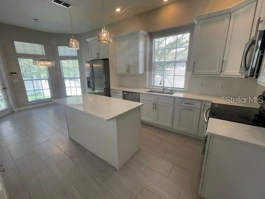 Interior, Kitchen, Pendant Lights, Recessed Lighting, Wood Texture Flooring