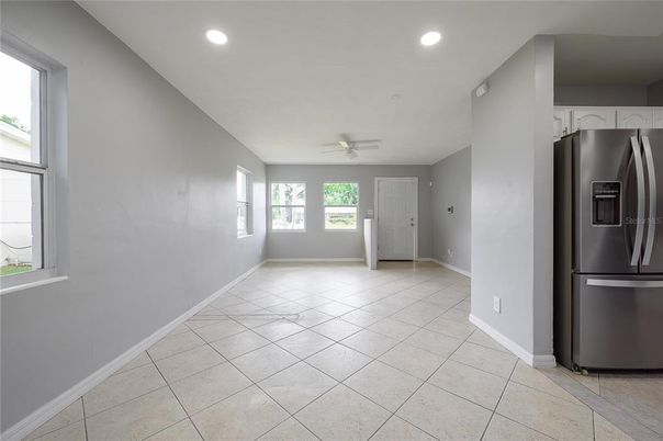 Empty room, Interior, Kitchen, Recessed Lighting, Stainless Steel Appliances