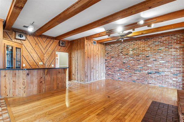 Empty room, Interior, Stone Walls, Wooden Beams, Wood Texture Flooring, Wooden Walls