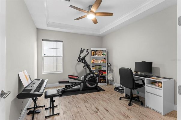 Fitness Equipment, Home Office, Interior, Piano, Wood Texture Flooring