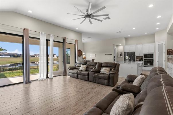 Interior, Kitchen, Living room, Recessed Lighting, Stainless Steel Appliances, Wood Texture Flooring