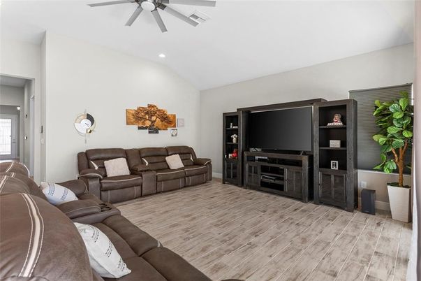 Interior, Living room, Recessed Lighting, Wood Texture Flooring