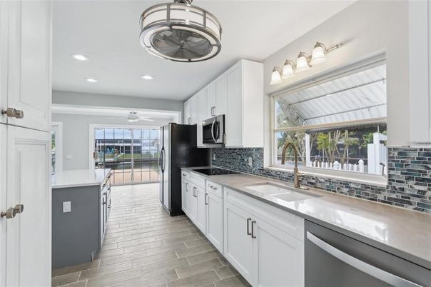 Interior, Kitchen, Recessed Lighting, Wood Texture Flooring