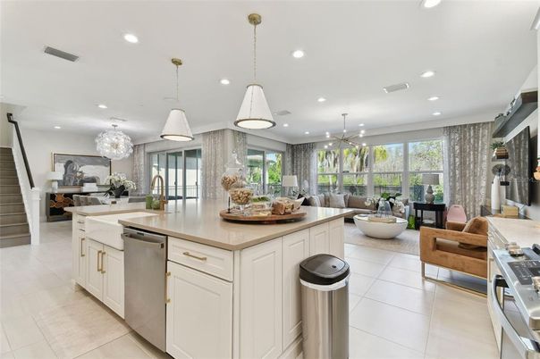 Dining room, Interior, Kitchen, Living room, Pendant Lights, Recessed Lighting, Stainless Steel Appliances