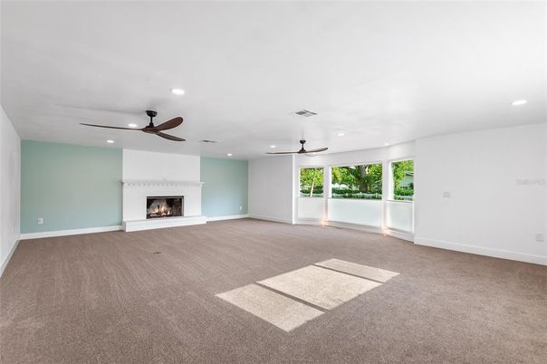 Empty room, Fireplace, Interior, Recessed Lighting