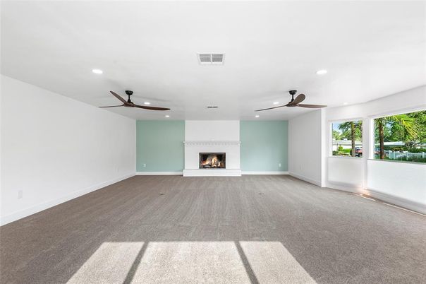 Empty room, Fireplace, Interior, Recessed Lighting