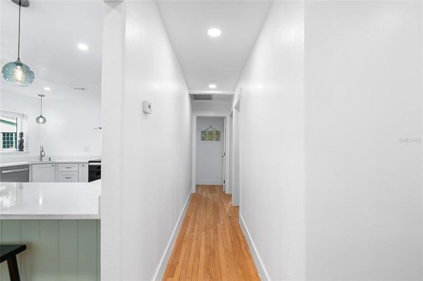 Interior, Kitchen, Pendant Lights, Recessed Lighting, Wood Texture Flooring