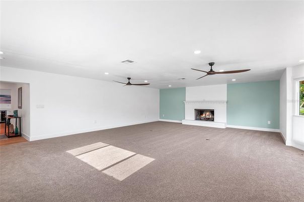 Empty room, Fireplace, Interior, Recessed Lighting