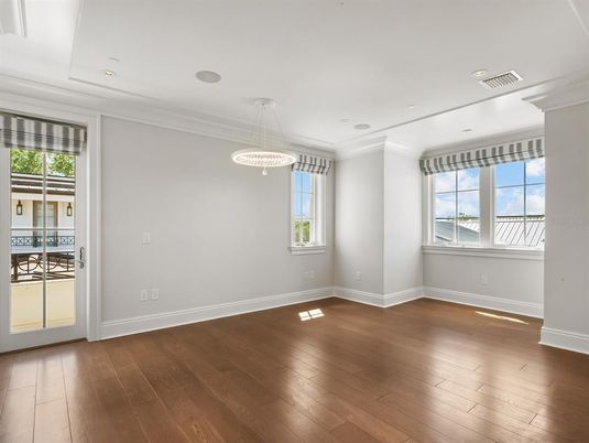 Empty room, Interior, Pendant Lights, Recessed Lighting, Wood Texture Flooring