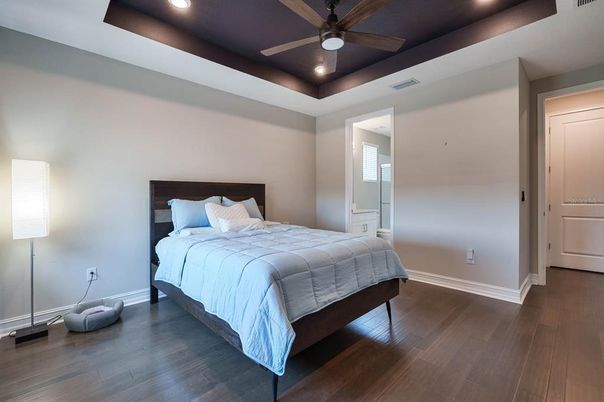 Bedroom, Interior, Recessed Lighting, Wood Texture Flooring