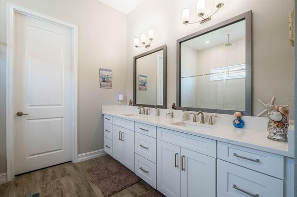 Bathroom, Dual Sink Vanities, Interior, Wood Texture Flooring