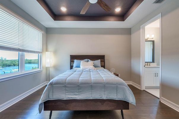 Bedroom, Interior, Recessed Lighting, Water, Wood Texture Flooring