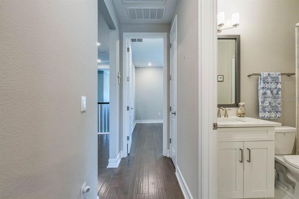 Bathroom, Interior, Recessed Lighting, Wood Texture Flooring
