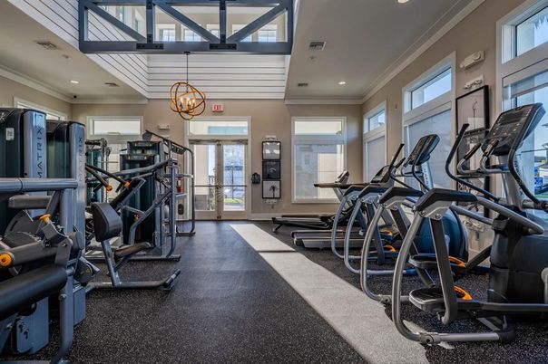 Chandelier, Fitness Equipment, Gym, Interior, Recessed Lighting
