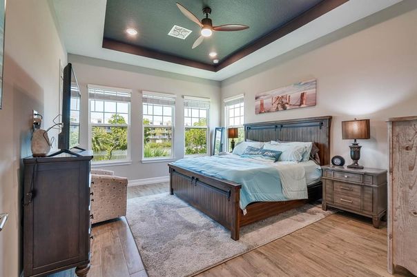 Bedroom, Interior, Recessed Lighting, Wood Texture Flooring