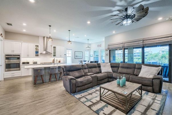Interior, Kitchen, Living room, Pendant Lights, Recessed Lighting, Stainless Steel Appliances, Wood Texture Flooring