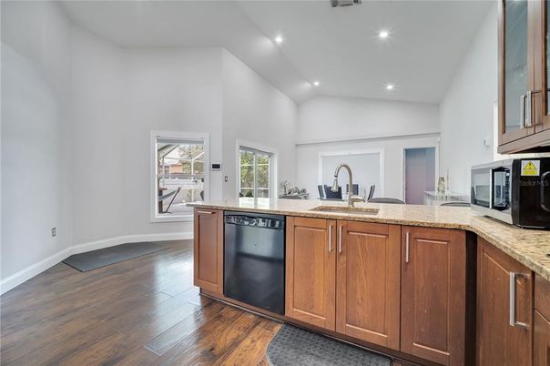 Interior, Kitchen, Recessed Lighting, Wood Texture Flooring