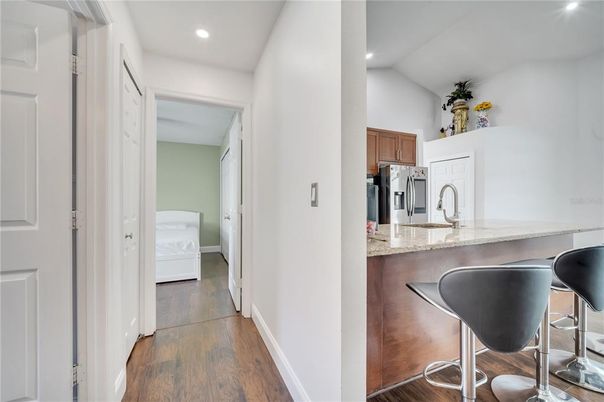 Interior, Kitchen, Recessed Lighting, Wood Texture Flooring