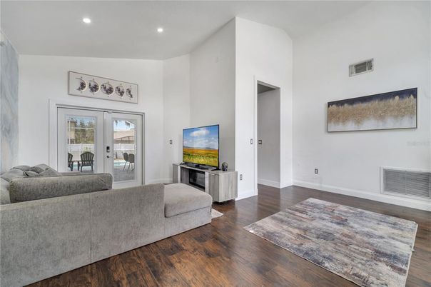Interior, Living room, Recessed Lighting, Wood Texture Flooring