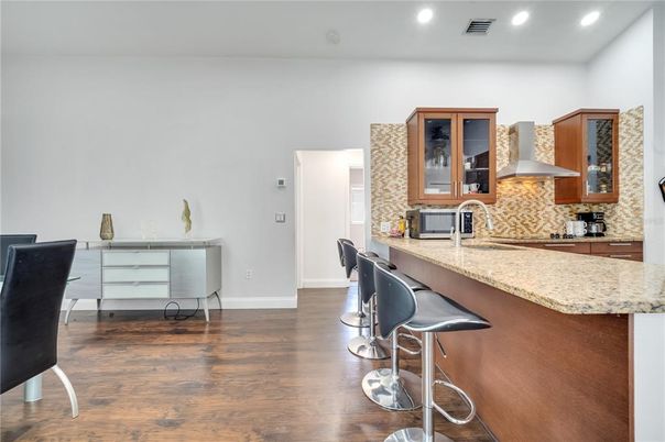 Interior, Kitchen, Recessed Lighting, Wood Texture Flooring