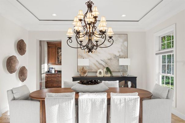 Chandelier, Dining room, Interior, Recessed Lighting
