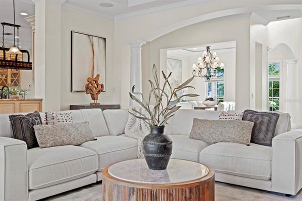 Chandelier, Dining room, Interior, Living room, Recessed Lighting, Wood Texture Flooring
