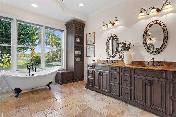 Bathroom, Dual Sink Vanities, Free Standing Baths, Interior, Recessed Lighting
