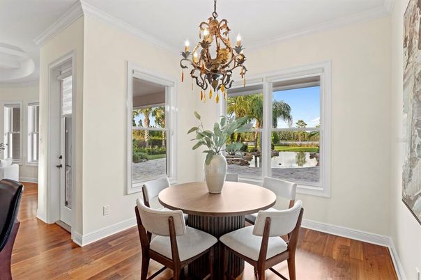 Chandelier, Dining room, Interior, Wood Texture Flooring