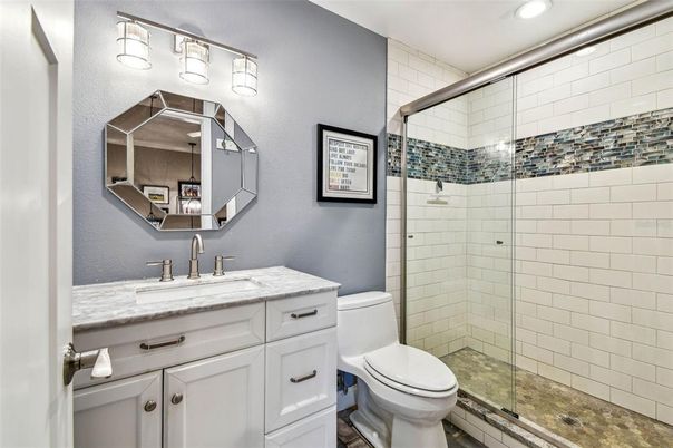 Bathroom, Glass Shower, Interior, Recessed Lighting