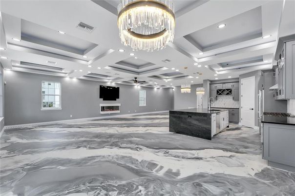 Chandelier, Interior, Kitchen, Marble, Recessed Lighting
