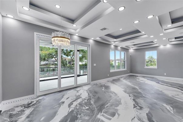 Chandelier, Empty room, Interior, Marble, Recessed Lighting
