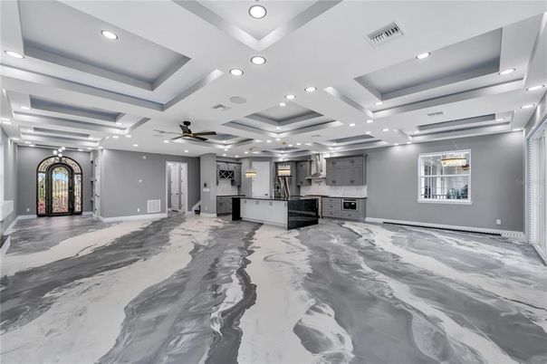 Empty room, Interior, Kitchen, Marble, Recessed Lighting